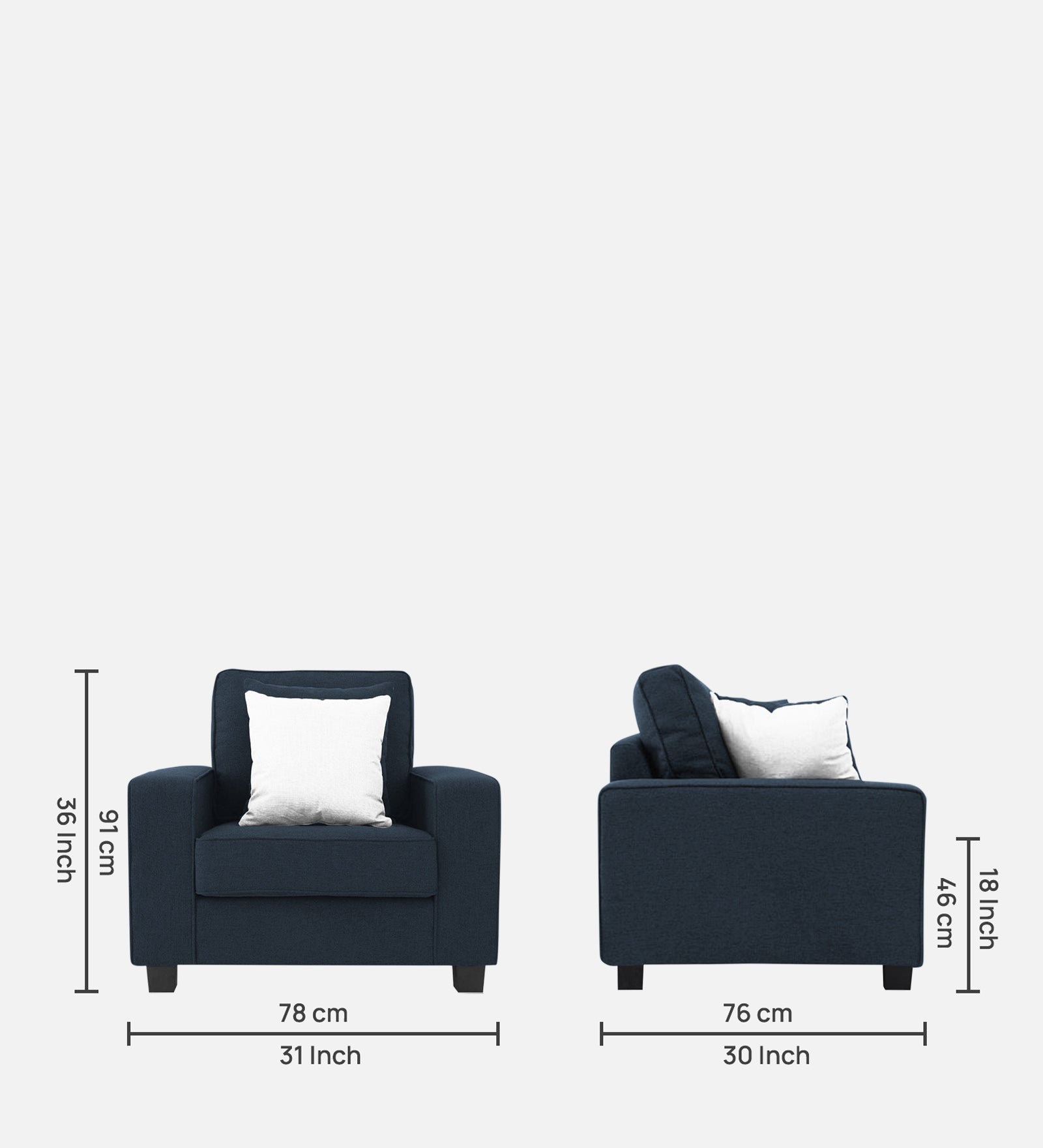 Ladybug Fabric 1 Seater Sofa In Denim Blue Colour - Febonic Living