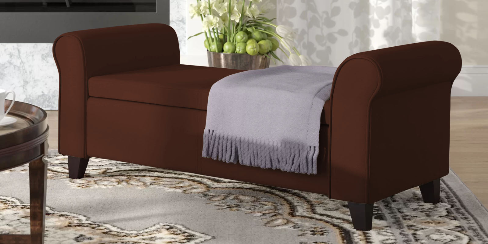 Molo Fabric 3 Seater Recamier In Coffee Brown Colour With Storage - Febonic Living