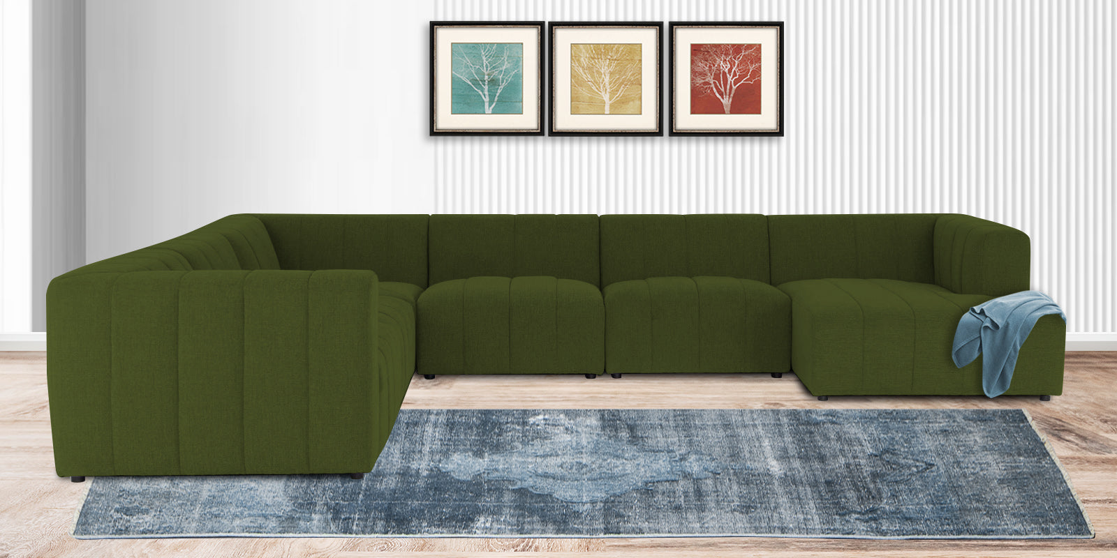 Damo Fabric LHS 8 Seater Corner Sofa In Olive Green Colour - Febonic Living
