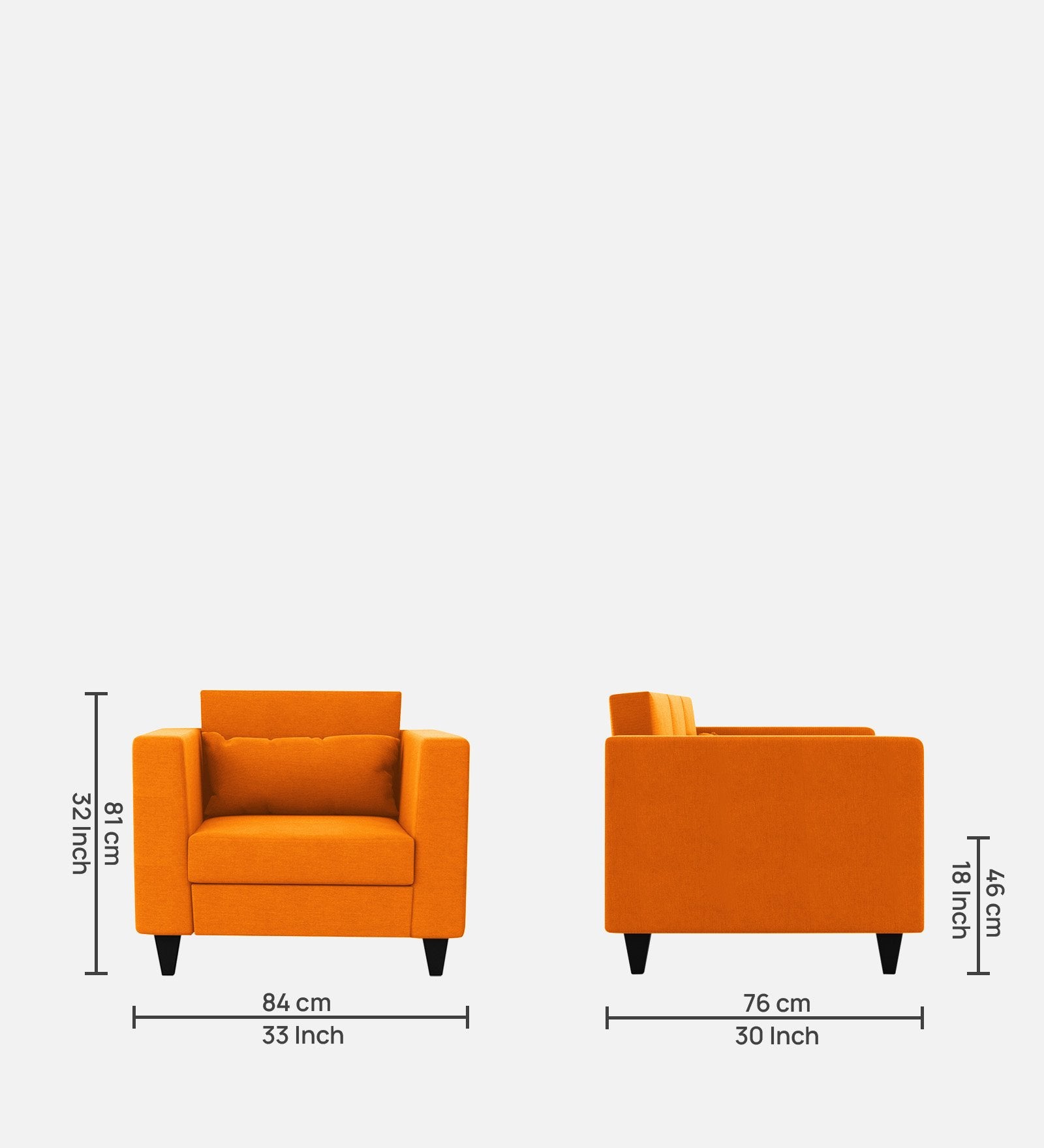 Nipul Fabric 1 Seater Sofa in Vivid Orange Colour