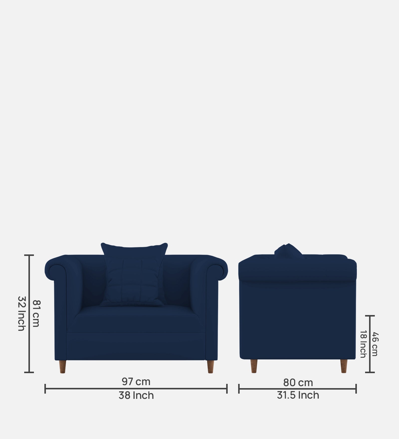 Rubi Velvet 1 Seater Sofa In Imperial Blue Colour - Febonic Living