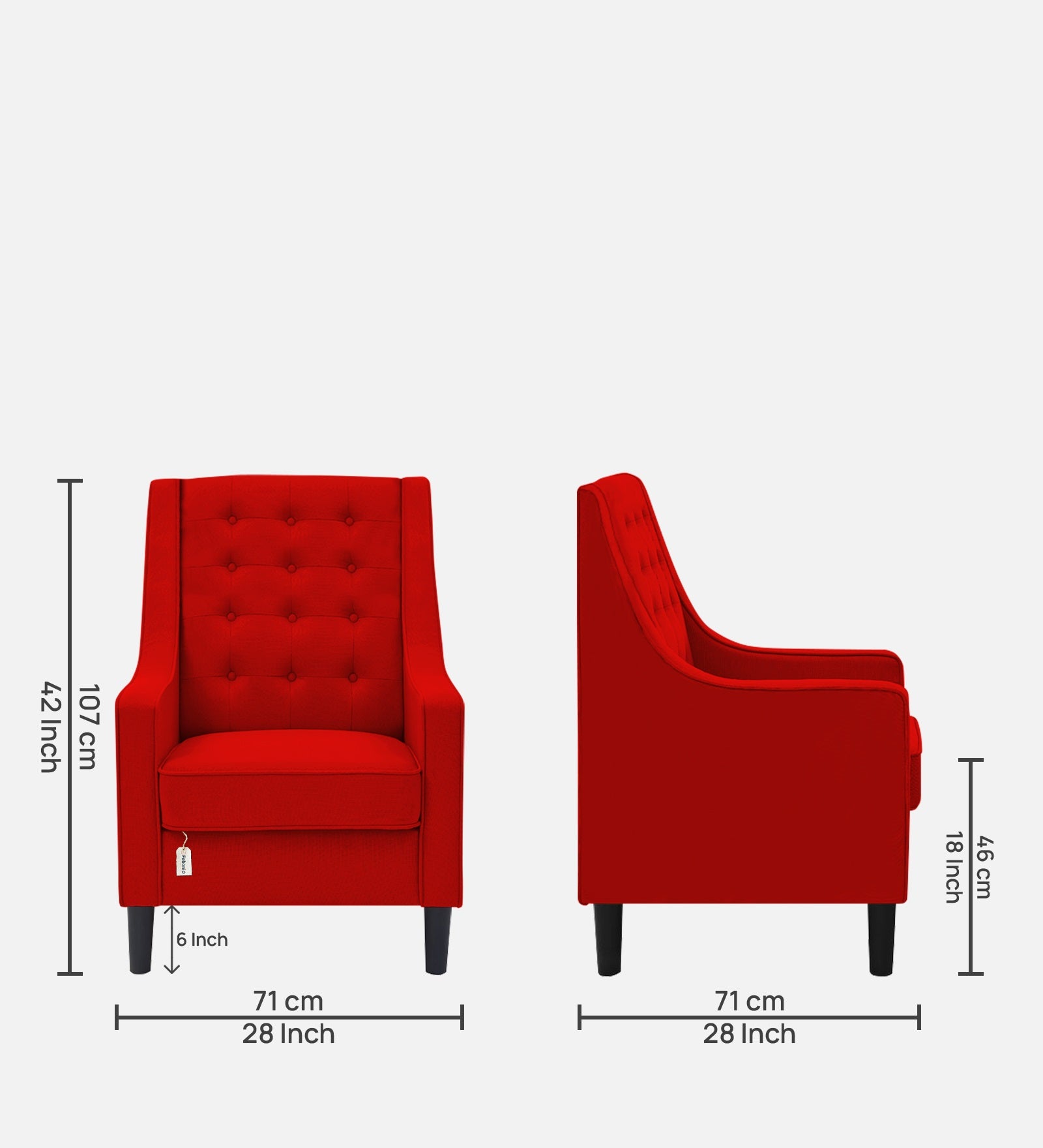 Sona Fabric Barrel Chair With Ottoman In Ruby Red Colour - Febonic Living