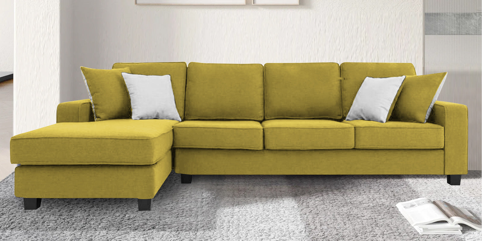 Ladybug Fabric RHS Sectional Sofa (3+Lounger) In Parrot Green Colour - Febonic Living