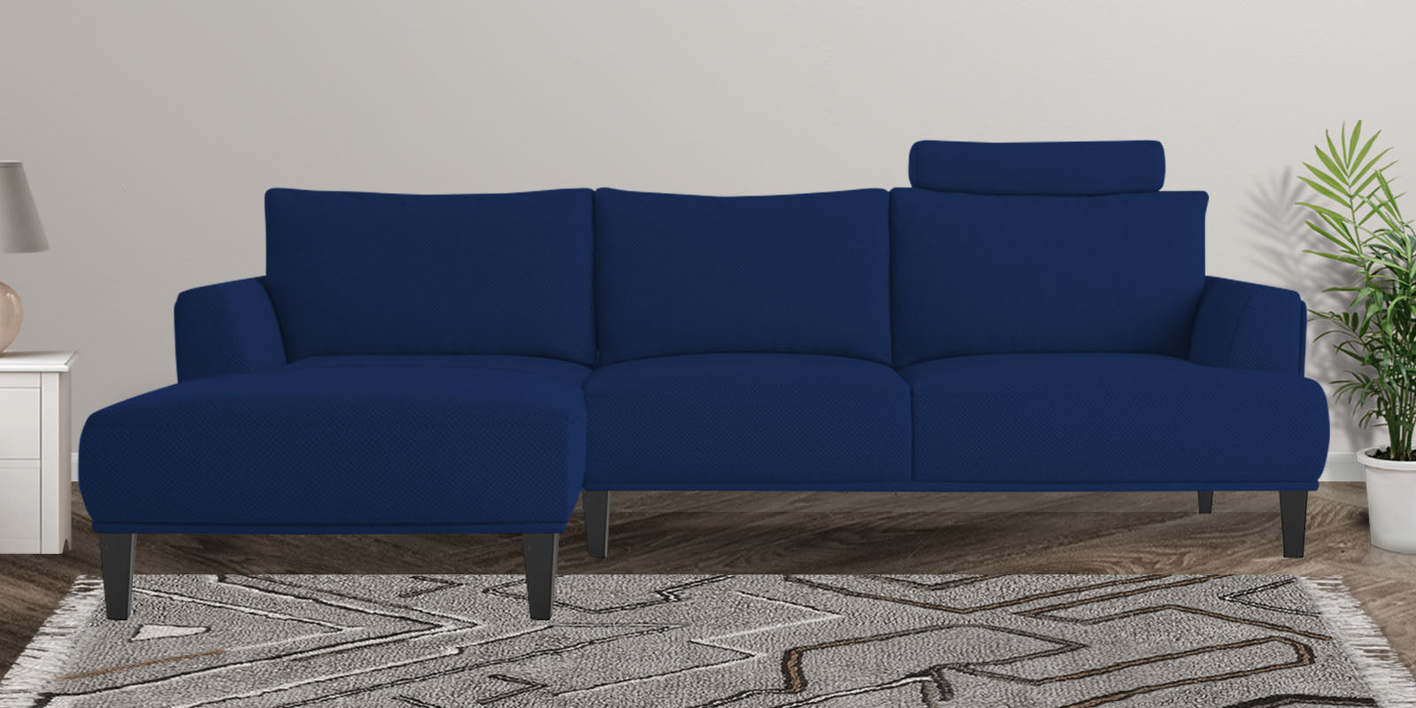 Como Fabric RHS Sectional Sofa (3+Lounger) In Royal Blue Colour - Febonic Living
