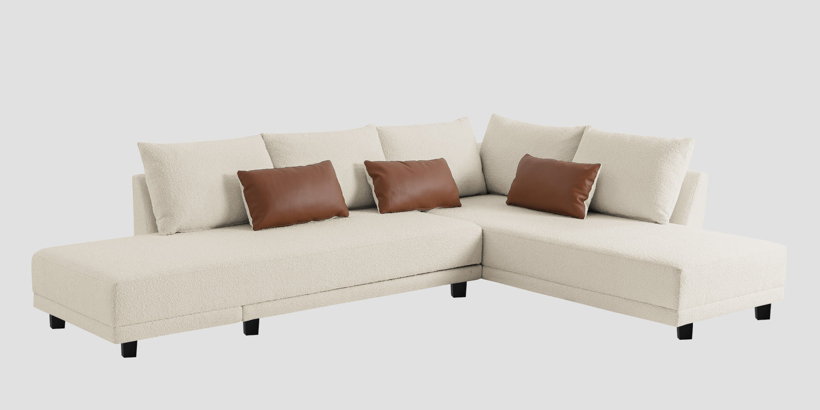 Ira Boucle Fabric LHS 6 Seater Convertible Sofa Cum Bed In Shell White Colour - Febonic Living