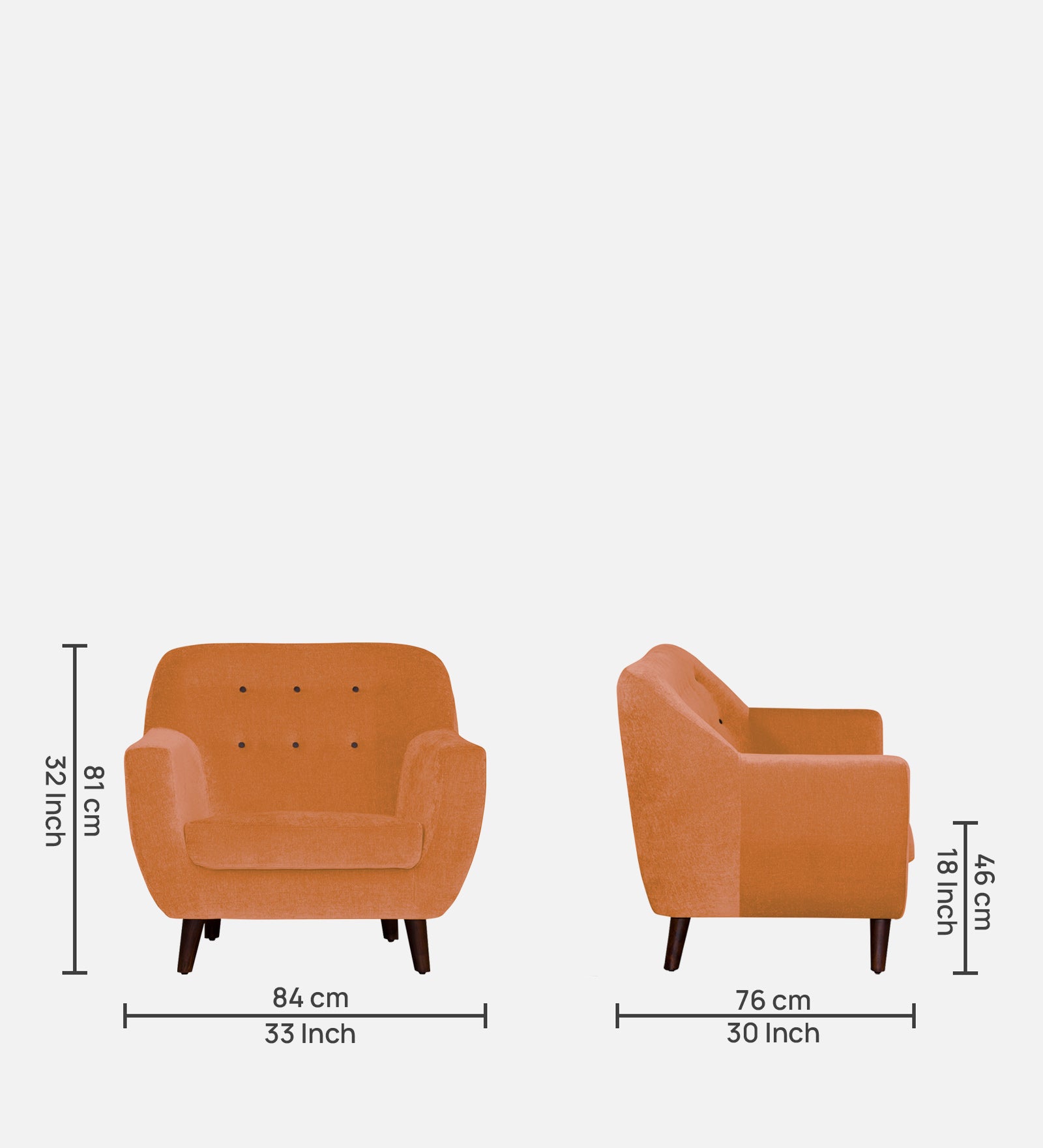 German Fabric 1 Seater Sofa In Dark Orange Colour - Febonic Living