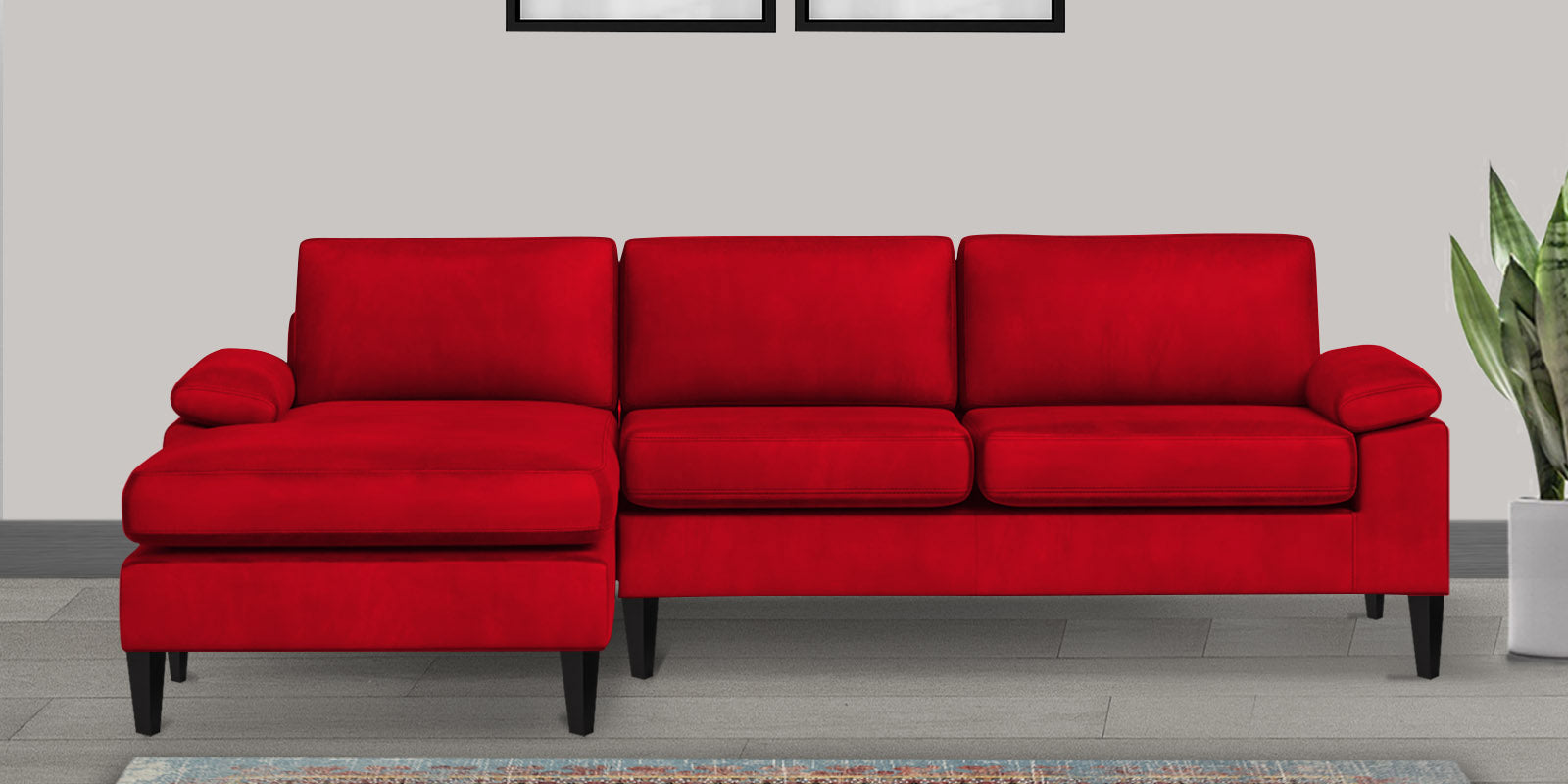 Vegas Velvet RHS Sectional Sofa (3+Lounger) In Berry Maroon Colour - Febonic Living