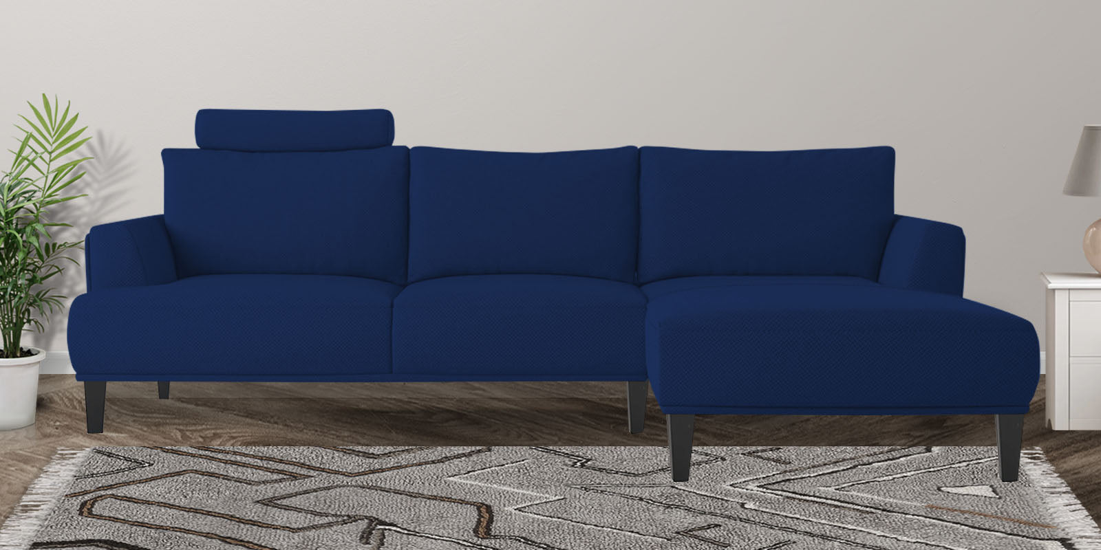 Como Fabric LHS Sectional Sofa (3+Lounger) In Royal Blue Colour - Febonic Living