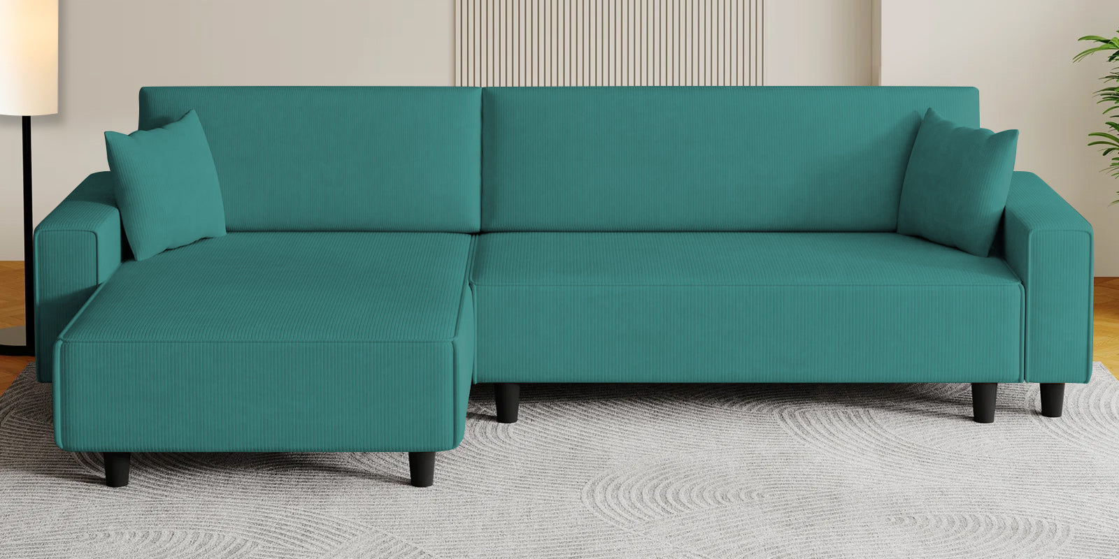 Peach Fabric RHS 6 Seater Sofa Cum Bed With Storage In Sea Green Colour - Febonic Living