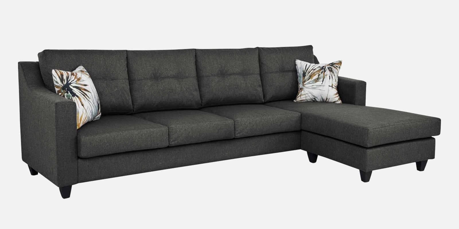 Welly Fabric LHS Sectional Sofa (3+Lounger) In Charcoal Grey Colour - Febonic Living