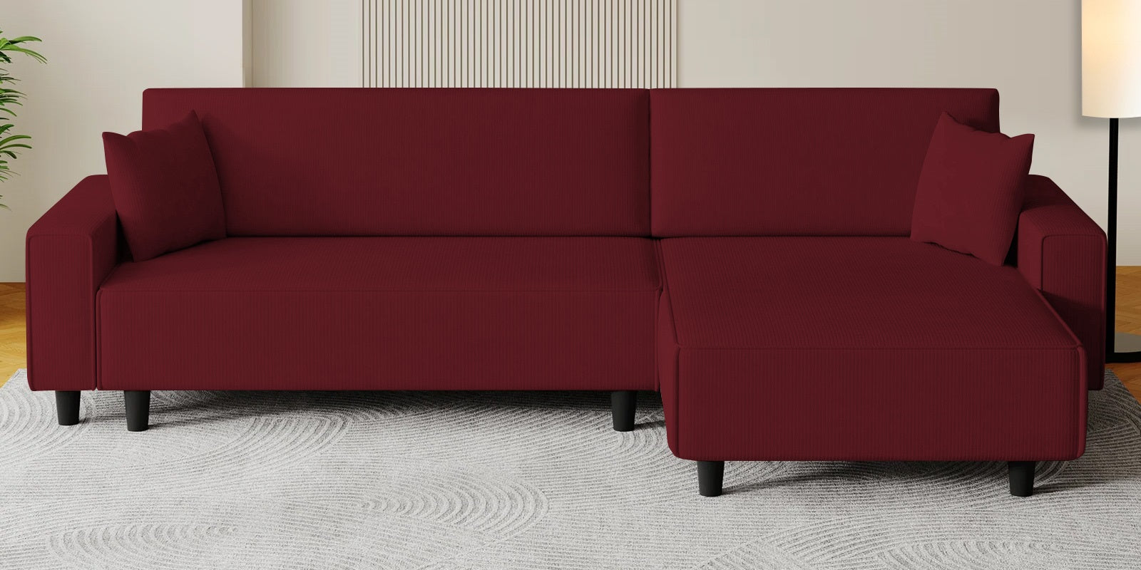 Peach Fabric LHS 6 Seater Sofa Cum Bed With Storage In Blood Maroon Colour - Febonic Living