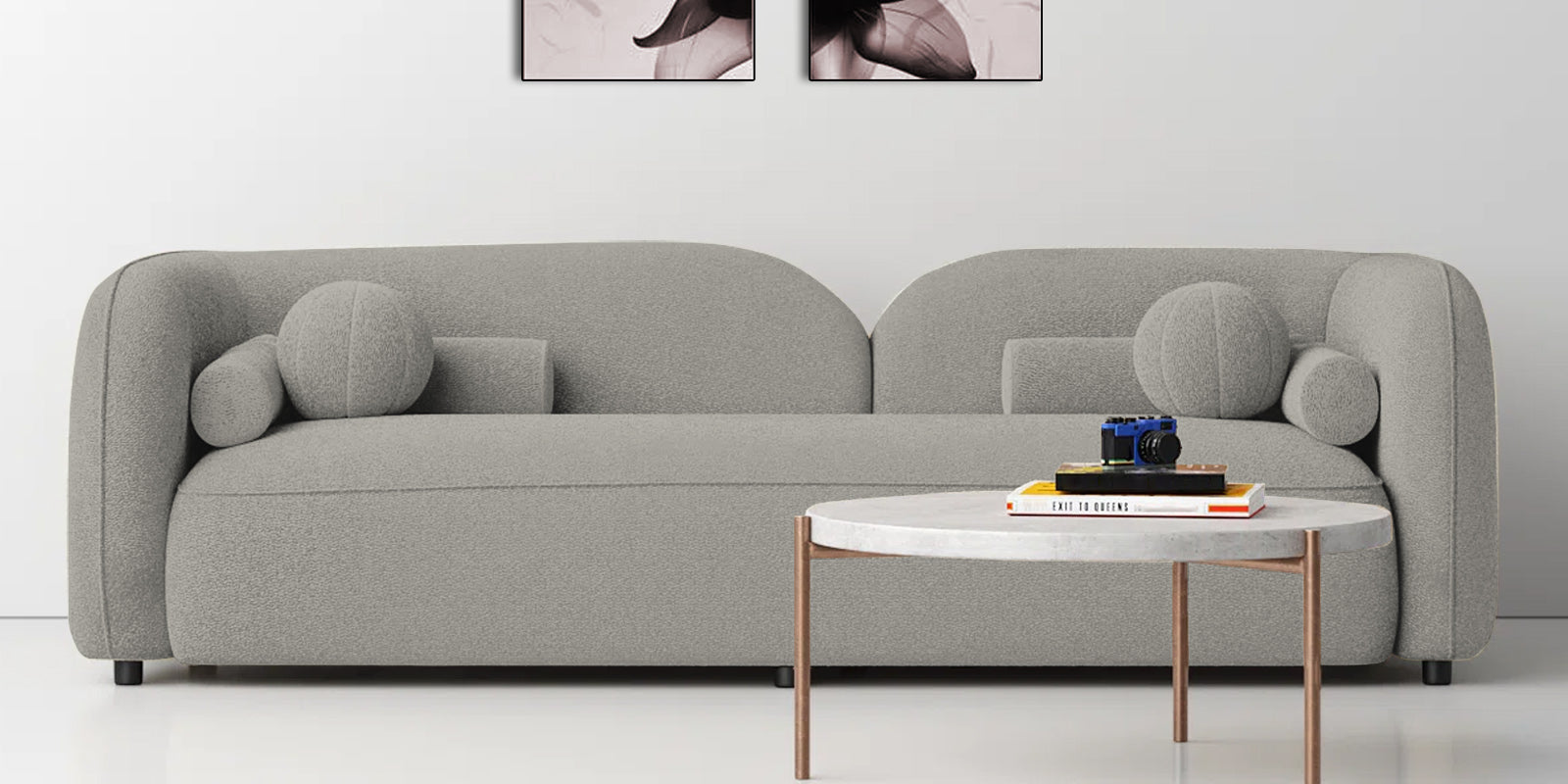 Corny Boucle Fabric 3 Seater Sofa In Fog Grey Colour - Febonic Living