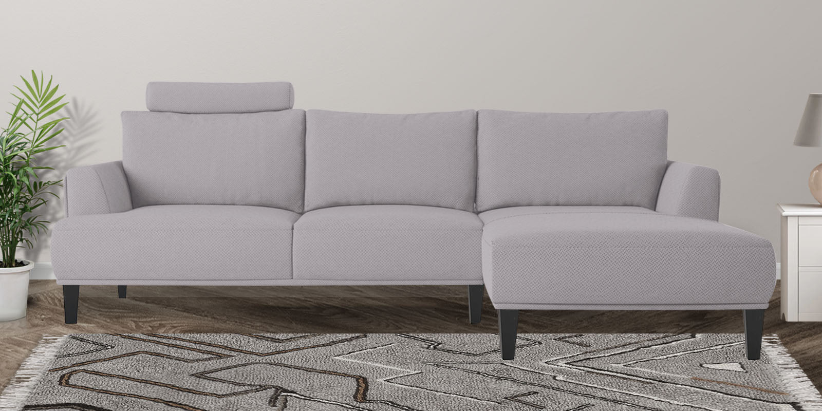 Como Fabric LHS Sectional Sofa (3+Lounger) In Lit Grey Colour - Febonic Living