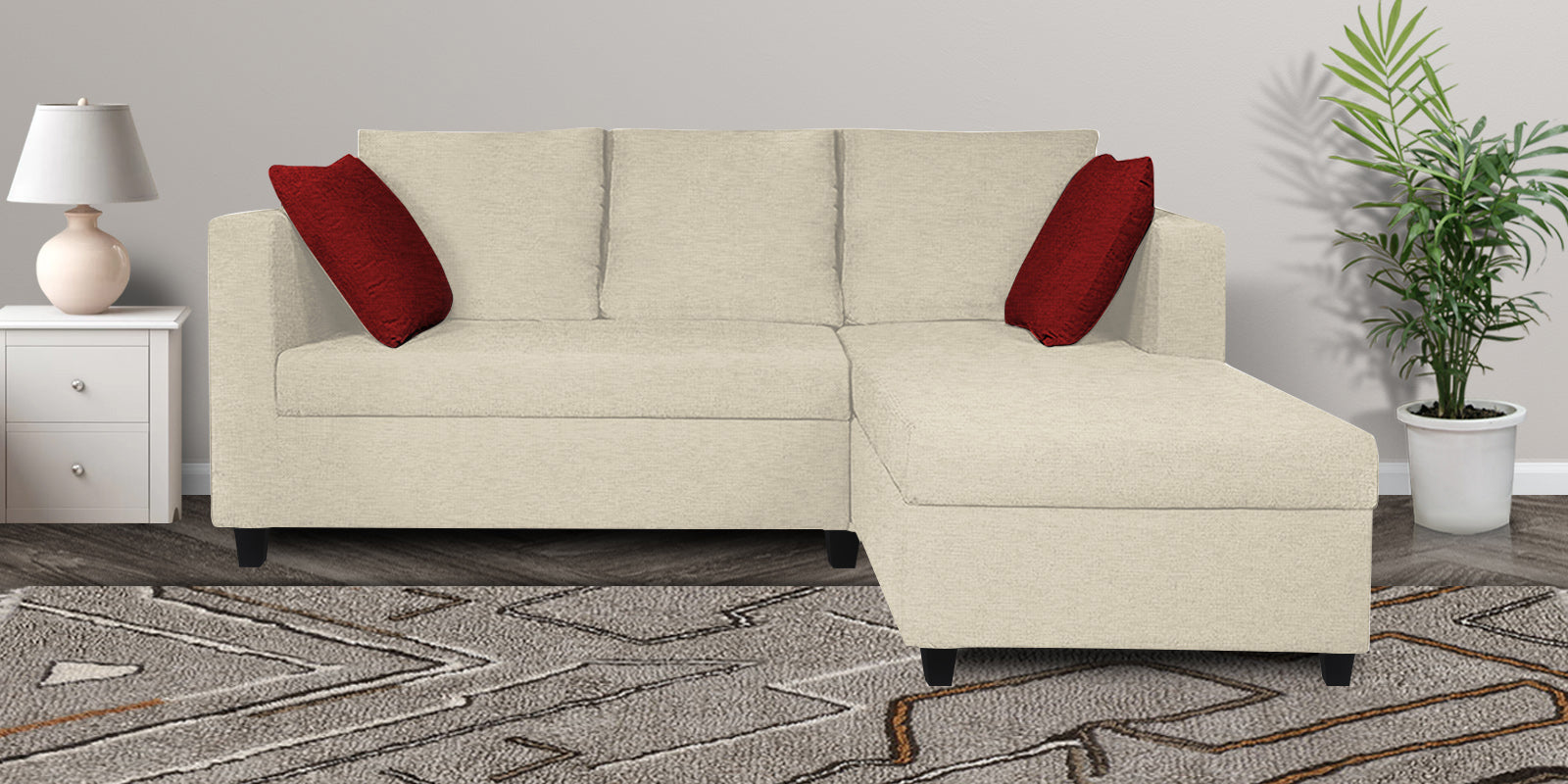 Nebula Fabric LHS Sectional Sofa (2+Lounger) In Ivory Cream Colour - Febonic Living