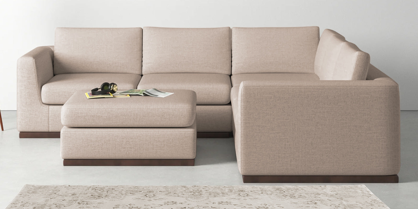 Freedom Velvet 6 Seater RHS Corner Sofa In Camel Beige Colour With Ottoman - Febonic Living