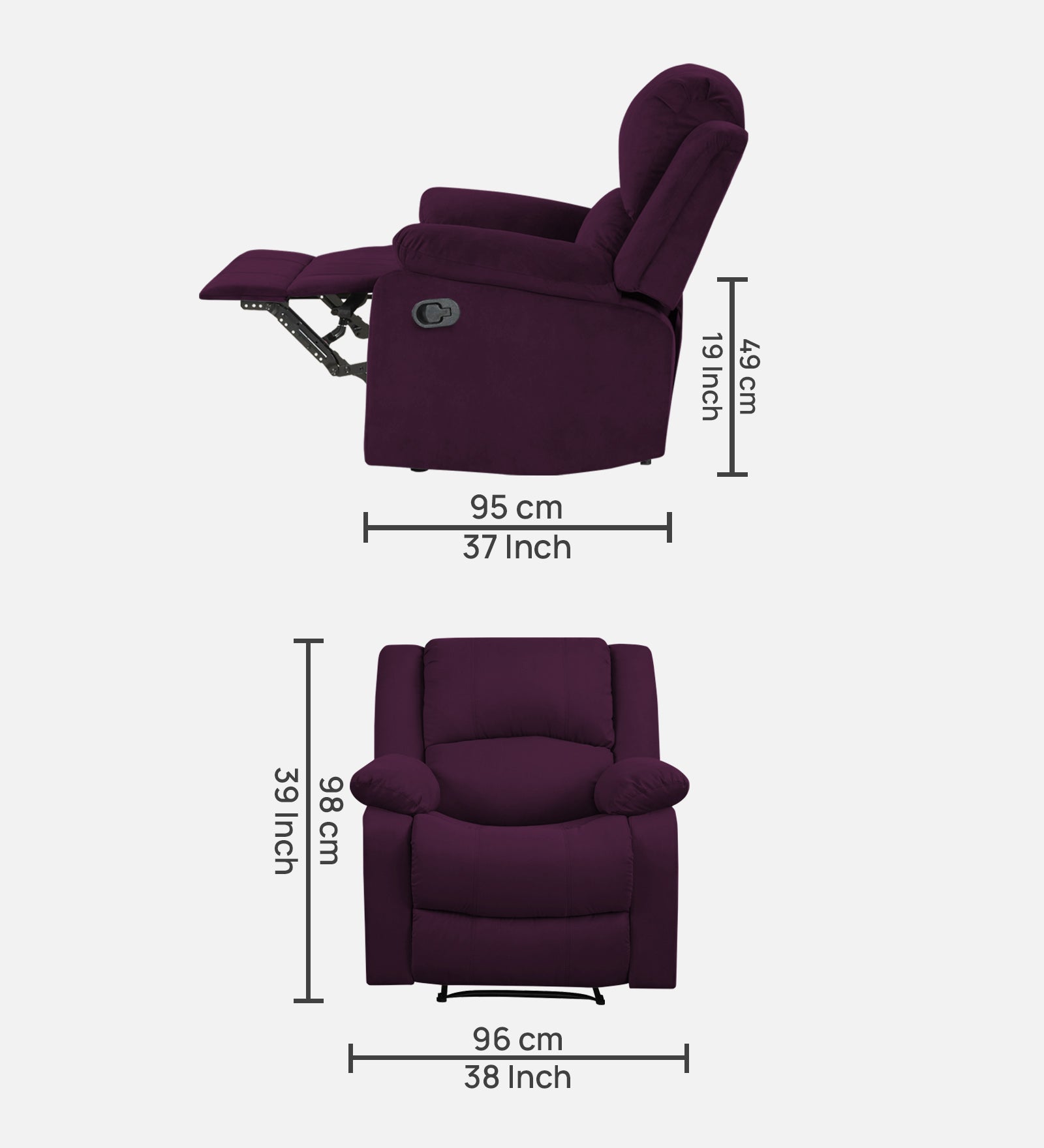 Henry Fabric 1 Seater Manual Recliner In Greek Purple Colour - Febonic Living