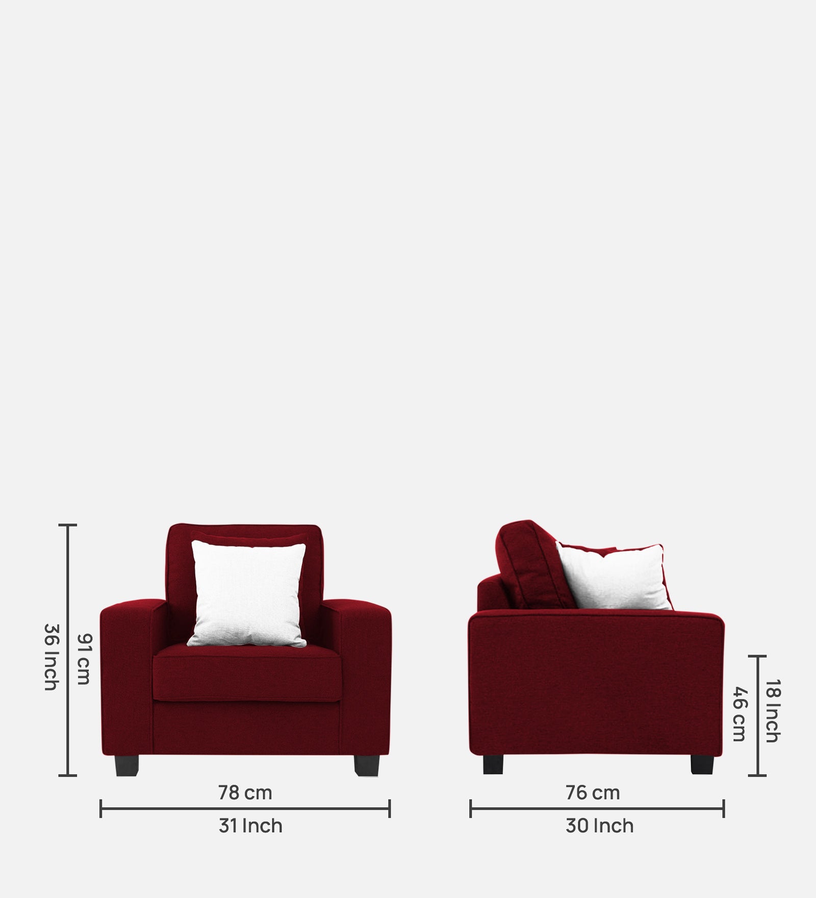 Ladybug Fabric 1 Seater Sofa In Ruby Red Colour - Febonic Living
