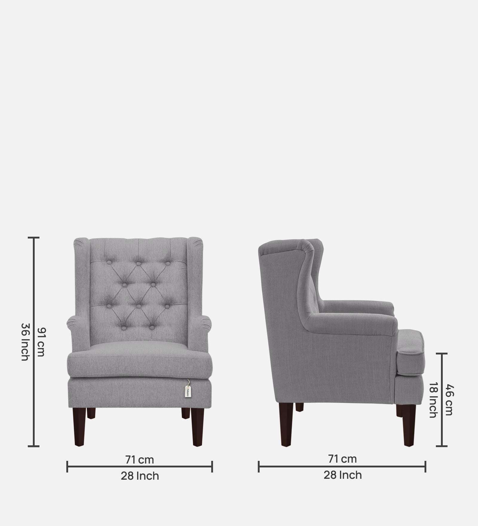 Deyuk Fabric Wing Chair In Lit Grey Colour - Febonic Living