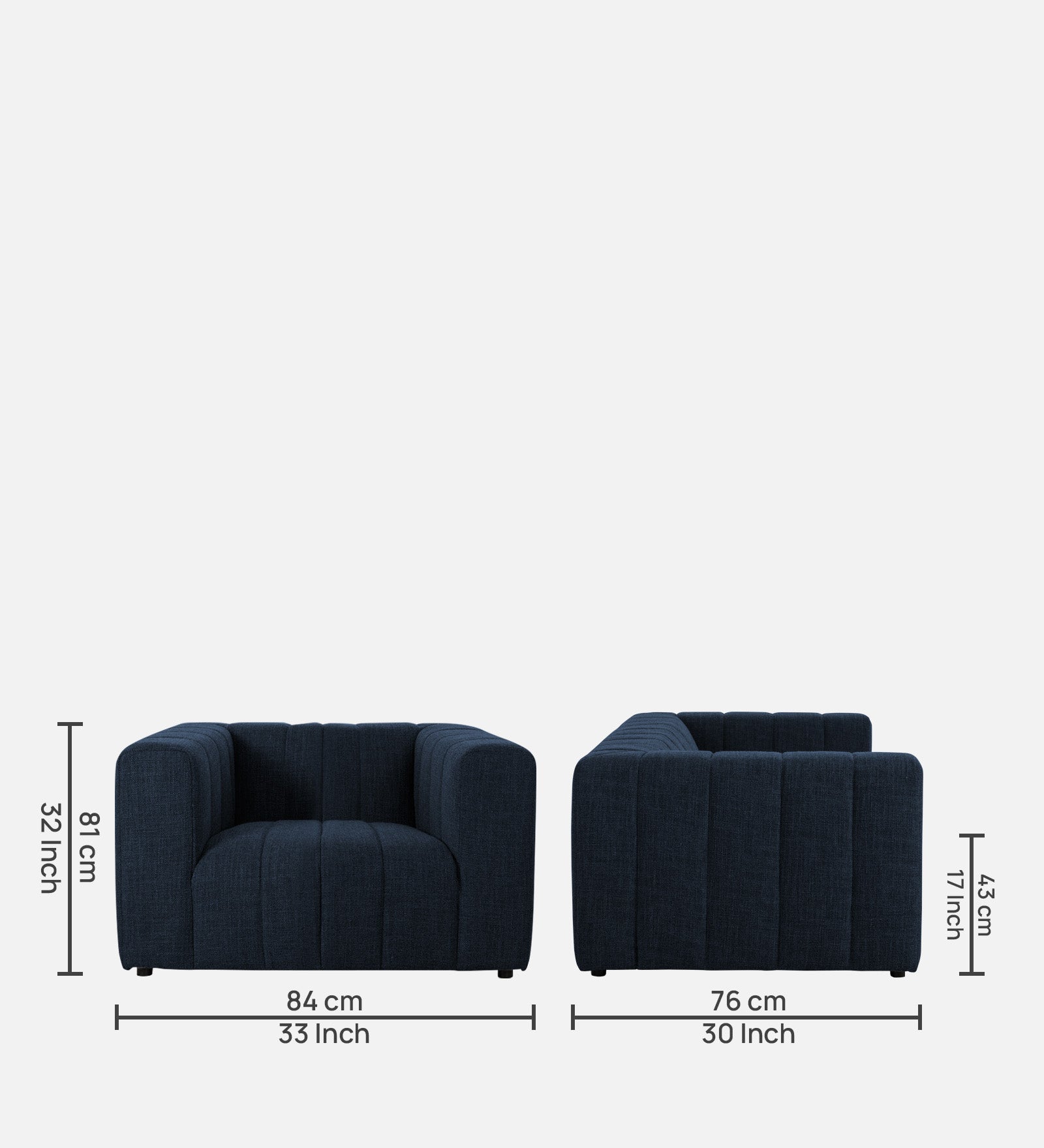 Lara Fabric 1 Seater Sofa In Denim Blue Colour - Febonic Living