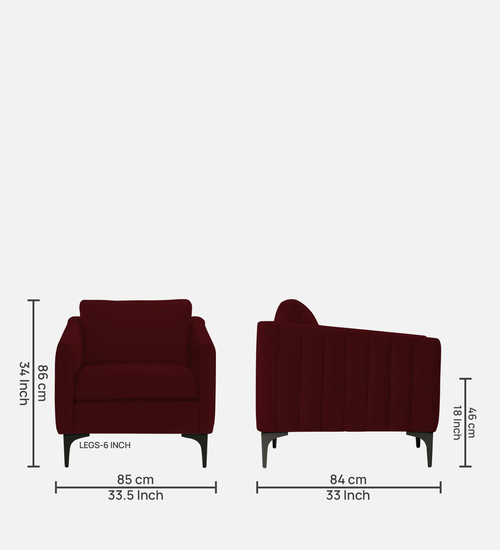 Haru Velvet 1 Seater Sofa In Dark Maroon Colour - Febonic Living