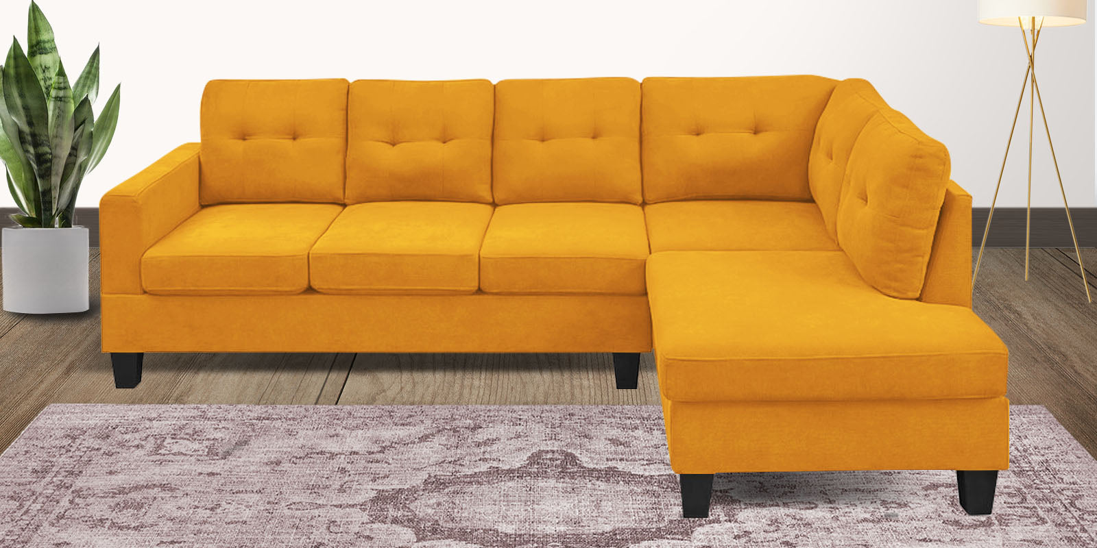 Thomas Fabric LHS Sectional Sofa (3+Lounger) In Bold Yellow Colour - Febonic Living