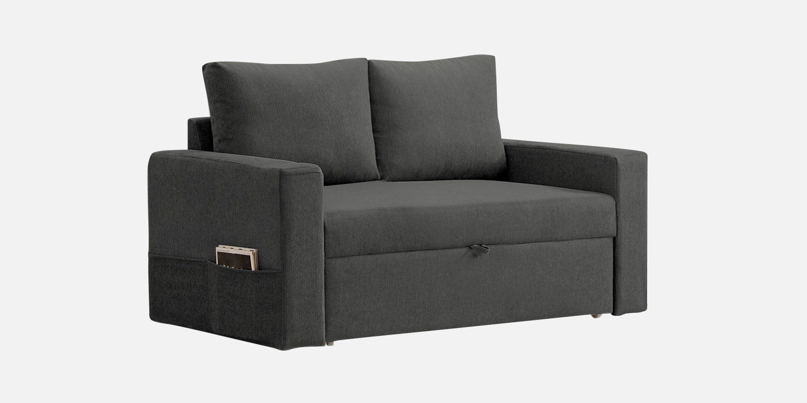 Kara Fabric 2 Seater Pull Out Sofa Cum Bed In Charcoal Gray Colour - Febonic Living