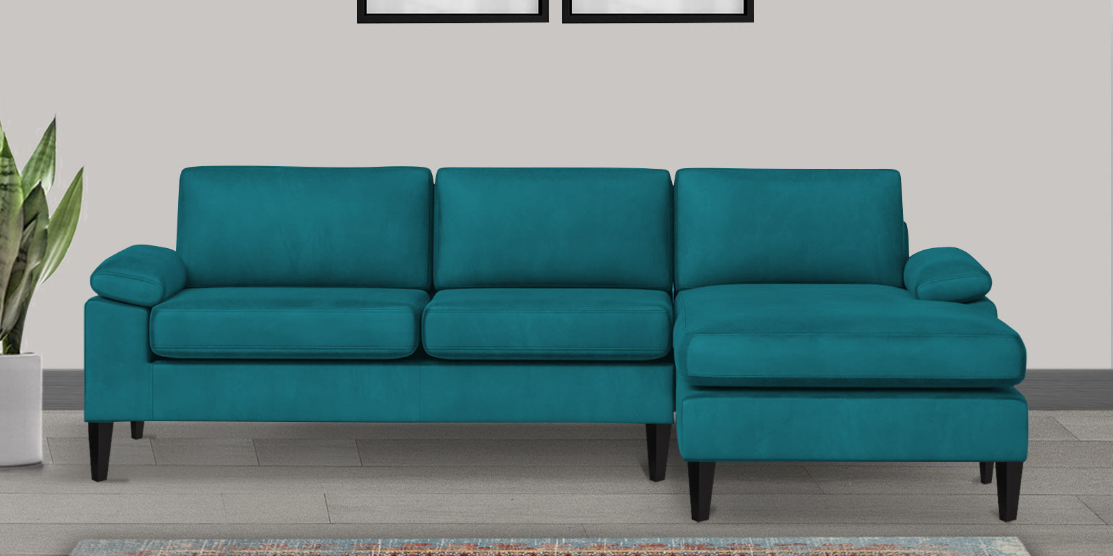 Vegas Velvet LHS Sectional Sofa (3+Lounger) In Pine Green Colour - Febonic Living