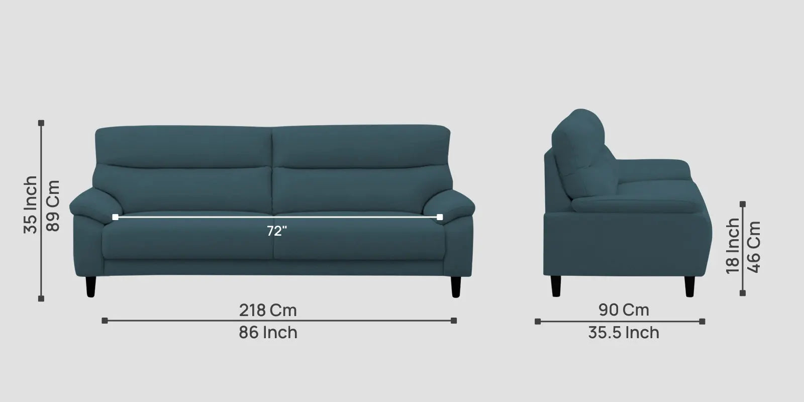 Zibby Fabric 3 Seater Sofa In Sea Blue Colour Febonic Living