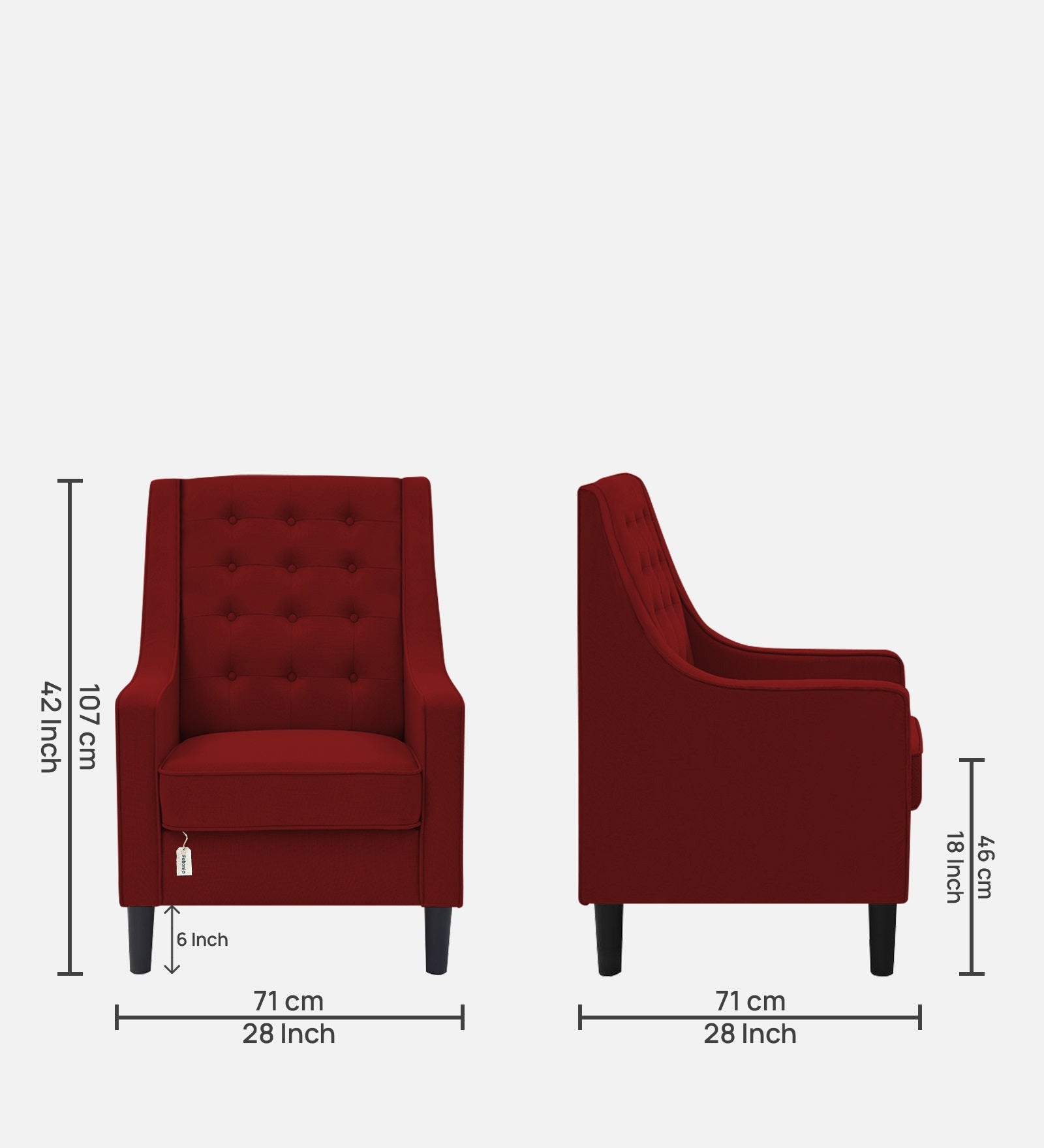 Sona Fabric Barrel Chair With Ottoman In Blood Maroon Colour - Febonic Living