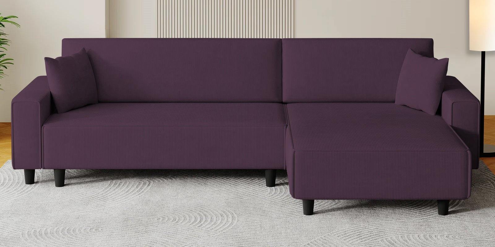 Peach Fabric LHS 6 Seater Sofa Cum Bed With Storage In Greek Purple Colour - Febonic Living