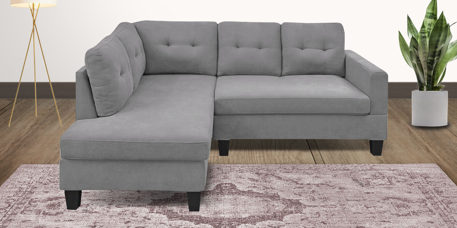 Thomas Fabric RHS Sectional Sofa (2+Lounger) In Lit Grey Colour - Febonic Living