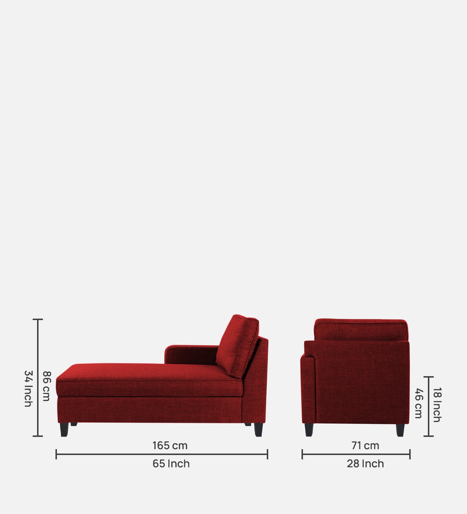 Harry Fabric LHS Chaise Lounger In Blood Maroon Colour - Febonic Living
