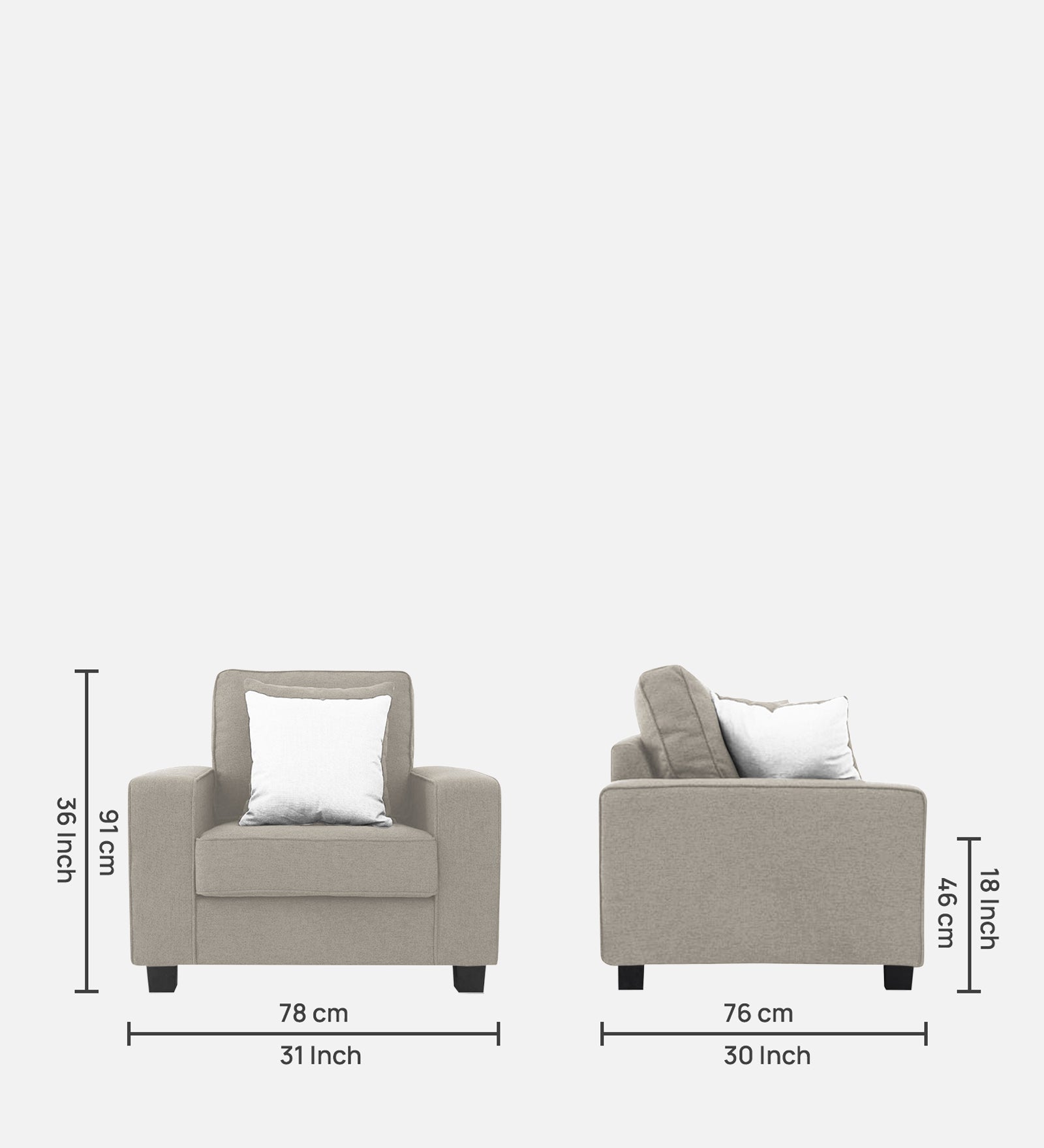 Ladybug Fabric 1 Seater Sofa In Ash Grey Colour - Febonic Living