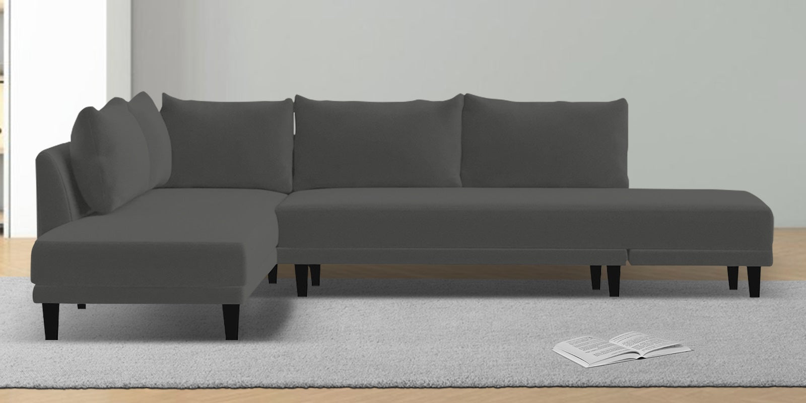 Ira Fabric RHS 6 Seater Convertible Sofa Cum Bed In Charcoal Grey Colour - Febonic Living