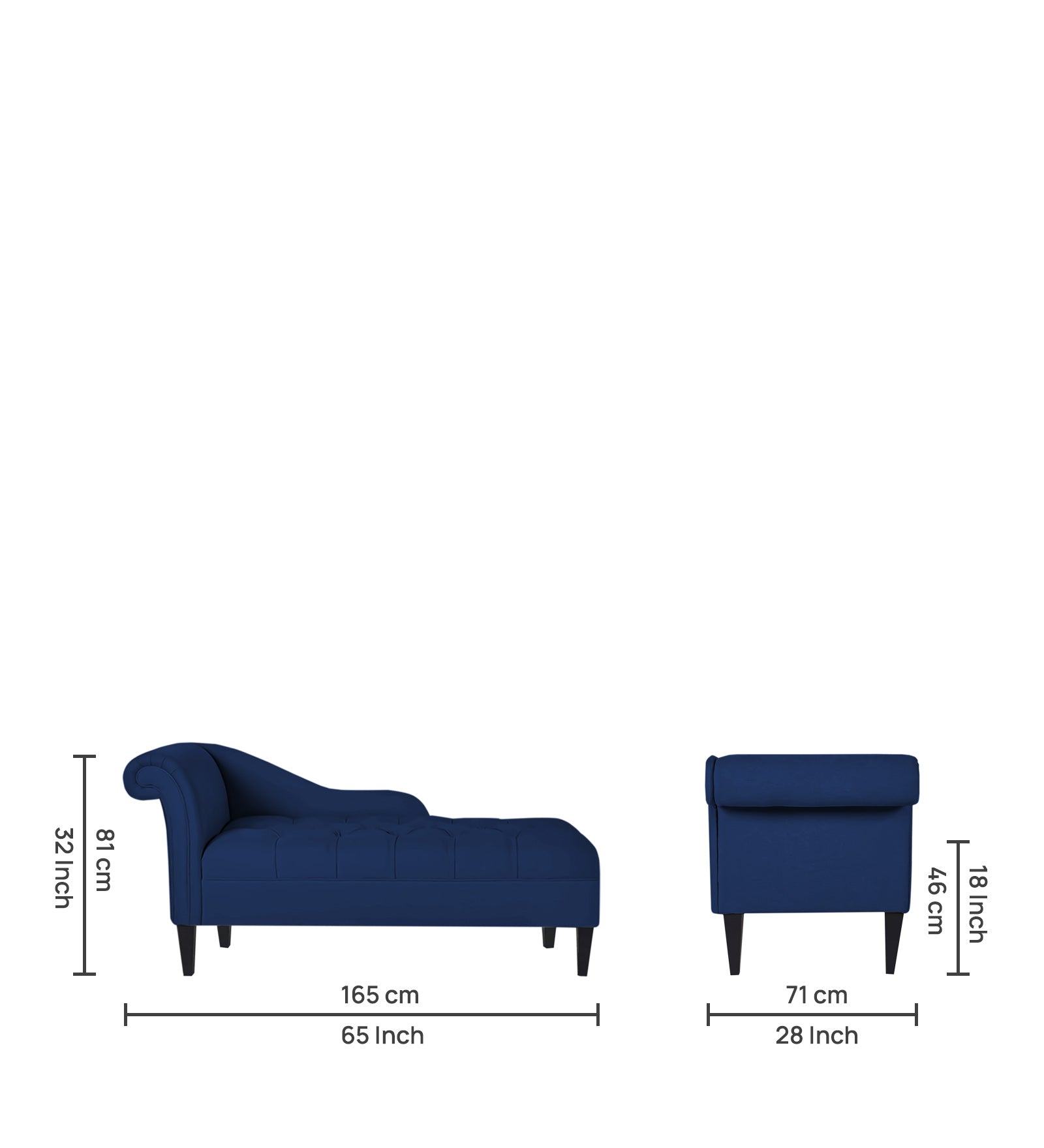 Adria Fabric RHS Chaise Lounger In Royal Blue Colour - Febonic Living