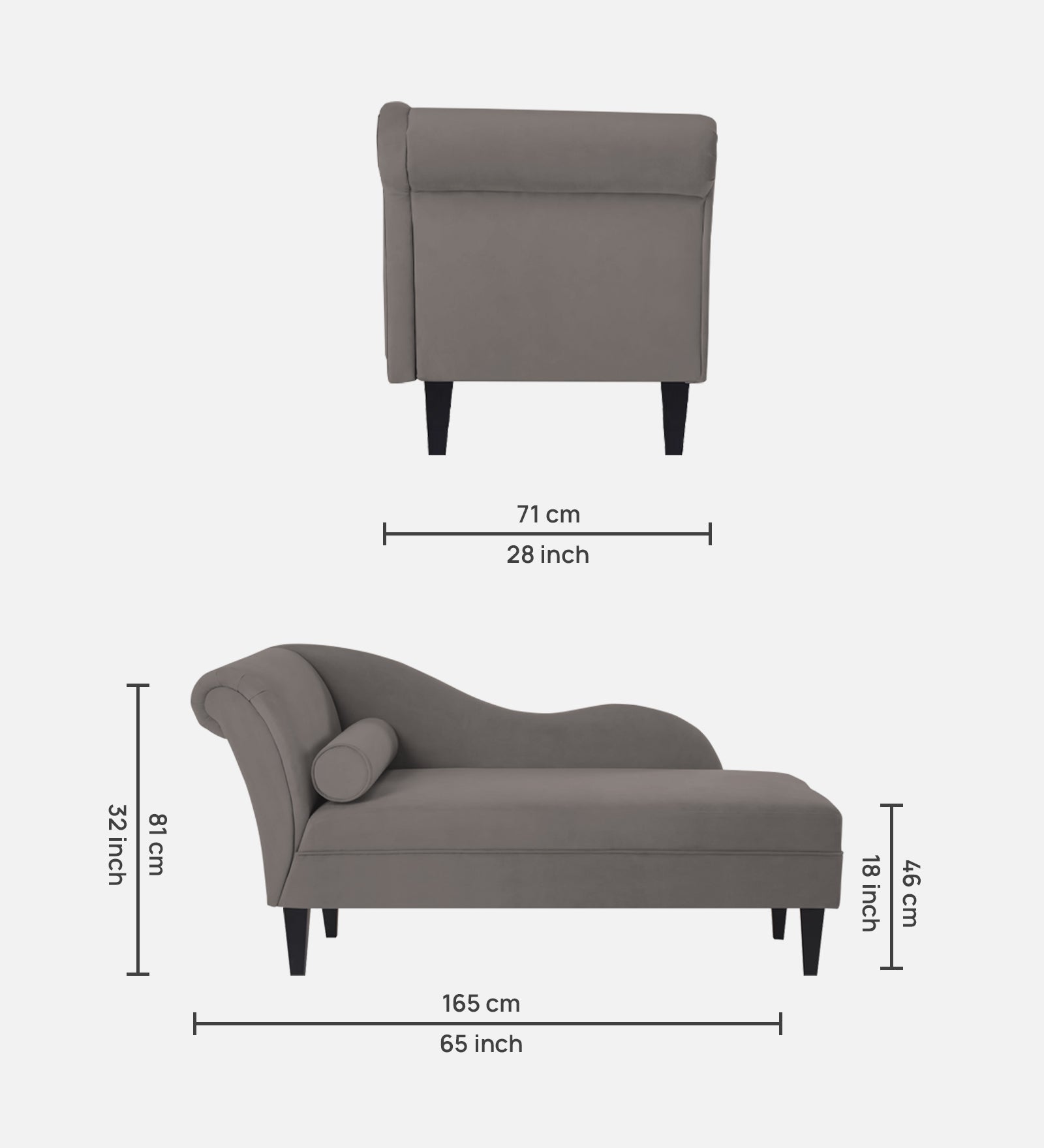 Rana Velvet RHS Chaise Lounger In Pearl Grey Colour - Febonic Living