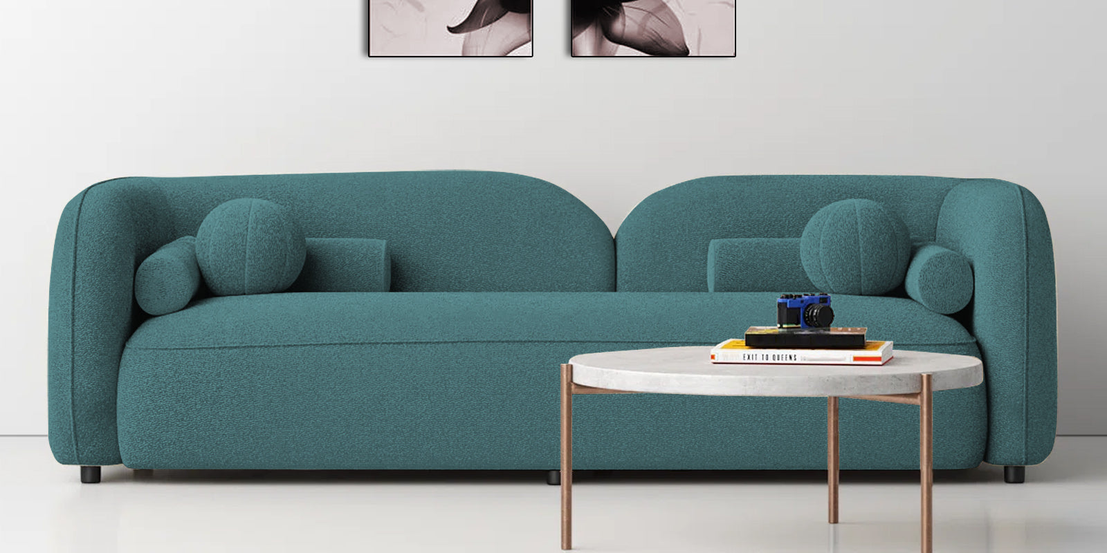 Corny Boucle Fabric 3 Seater Sofa In Ocean Blue Colour - Febonic Living