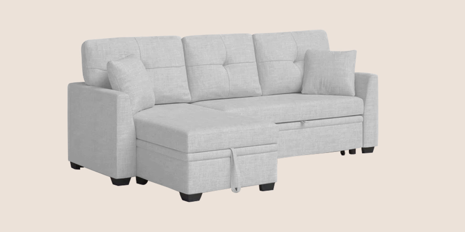 Jody Fabric 3 Seater Pull Out Sofa Cum Bed In Lit Grey Colour With Storage - Febonic Living