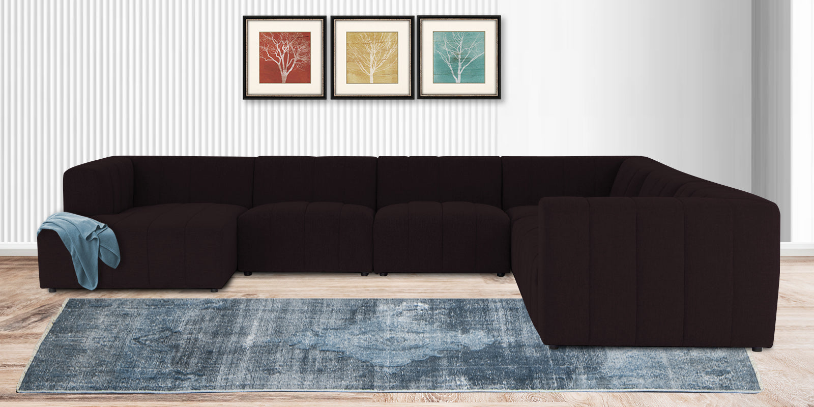 Damo Fabric RHS 8 Seater Corner Sofa In Cara Brown Colour - Febonic Living