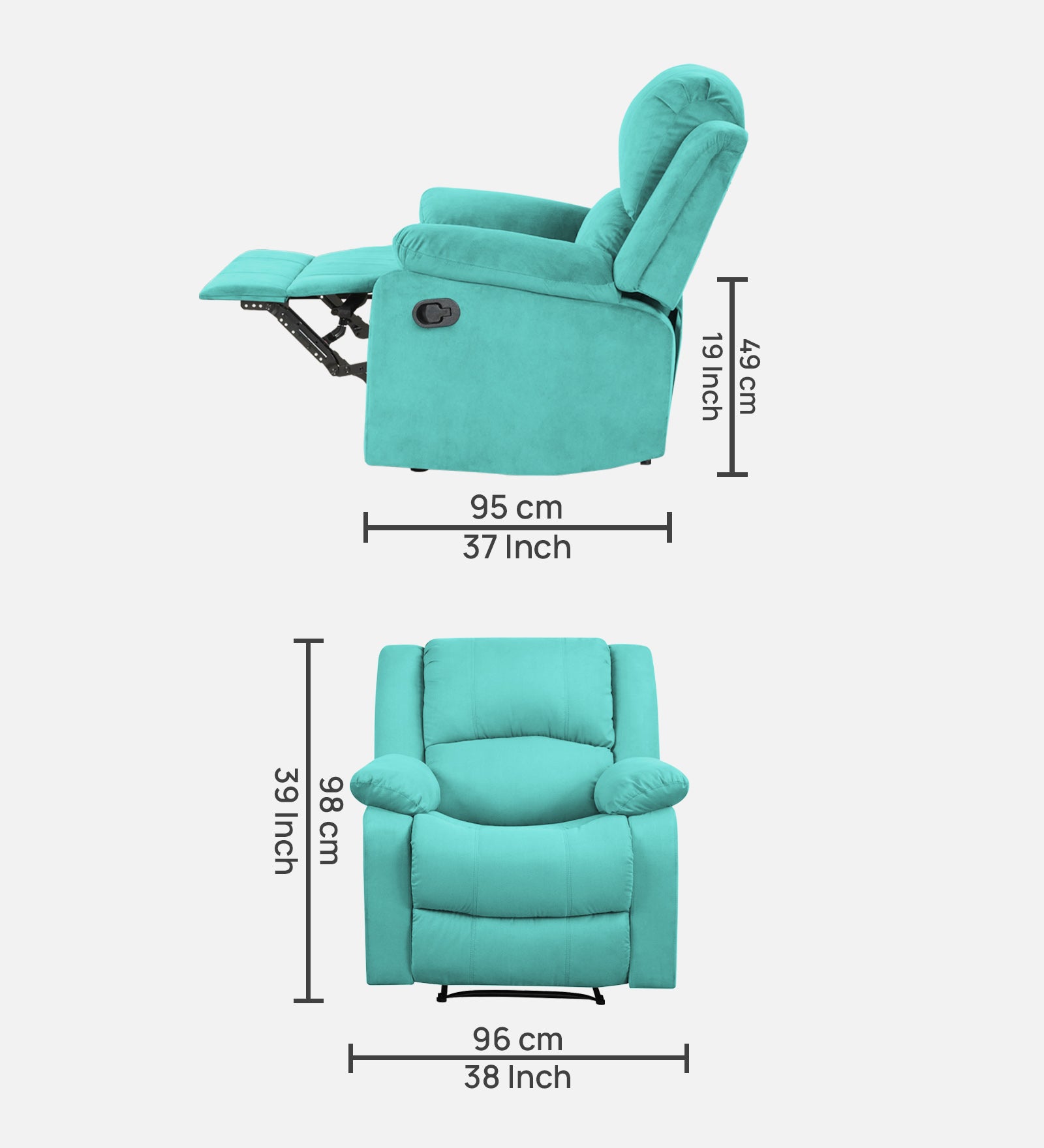 Henry Fabric 1 Seater Manual Recliner In Aqua Blue Colour - Febonic Living