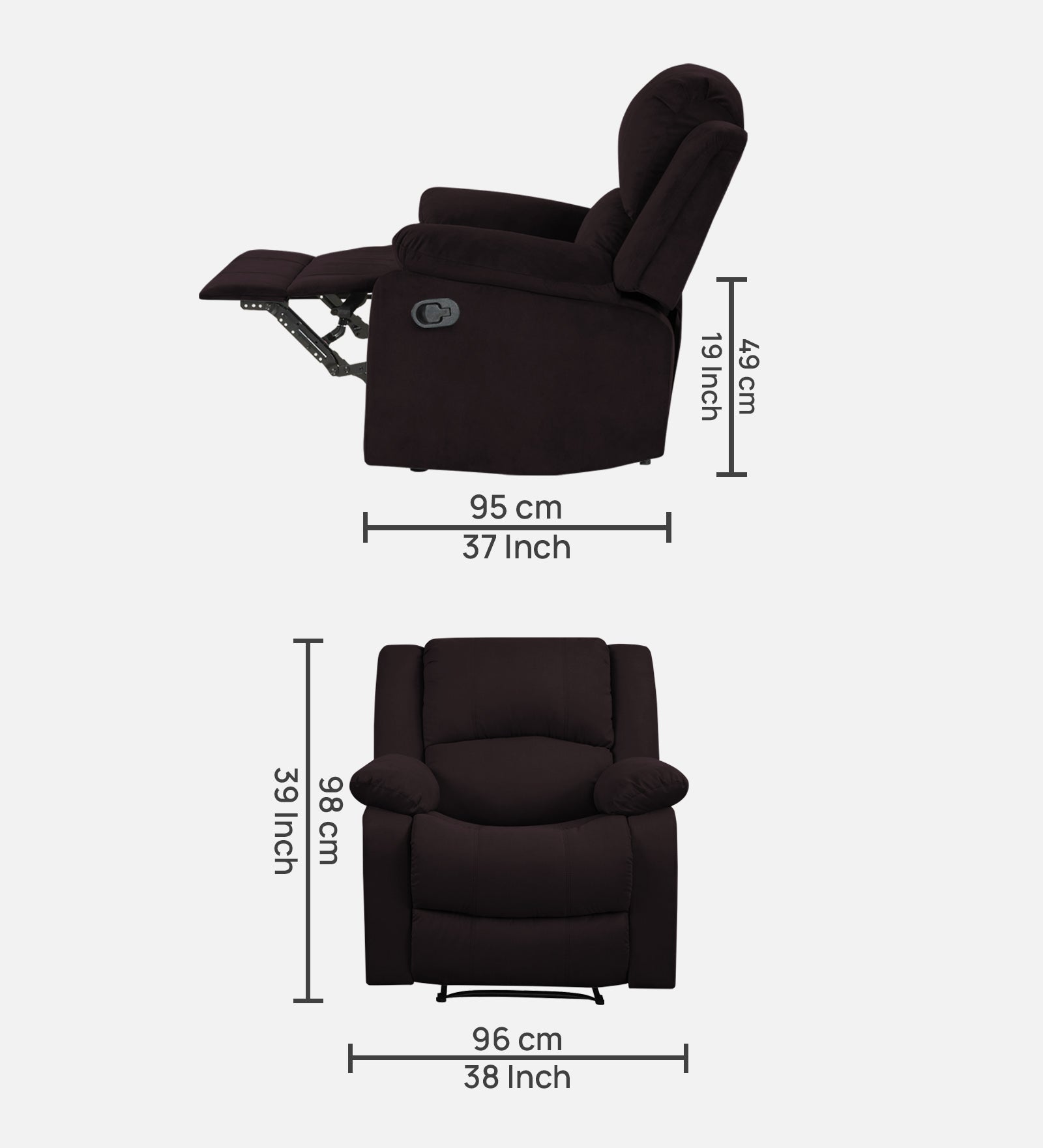 Henry Fabric 1 Seater Manual Recliner In Cara Brown Colour - Febonic Living
