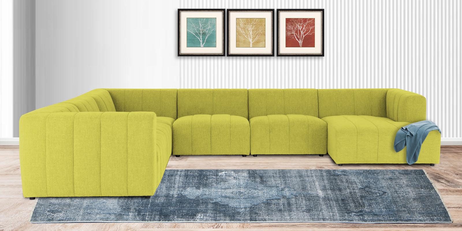 Damo Fabric LHS 8 Seater Corner Sofa In Parrot Green Colour - Febonic Living