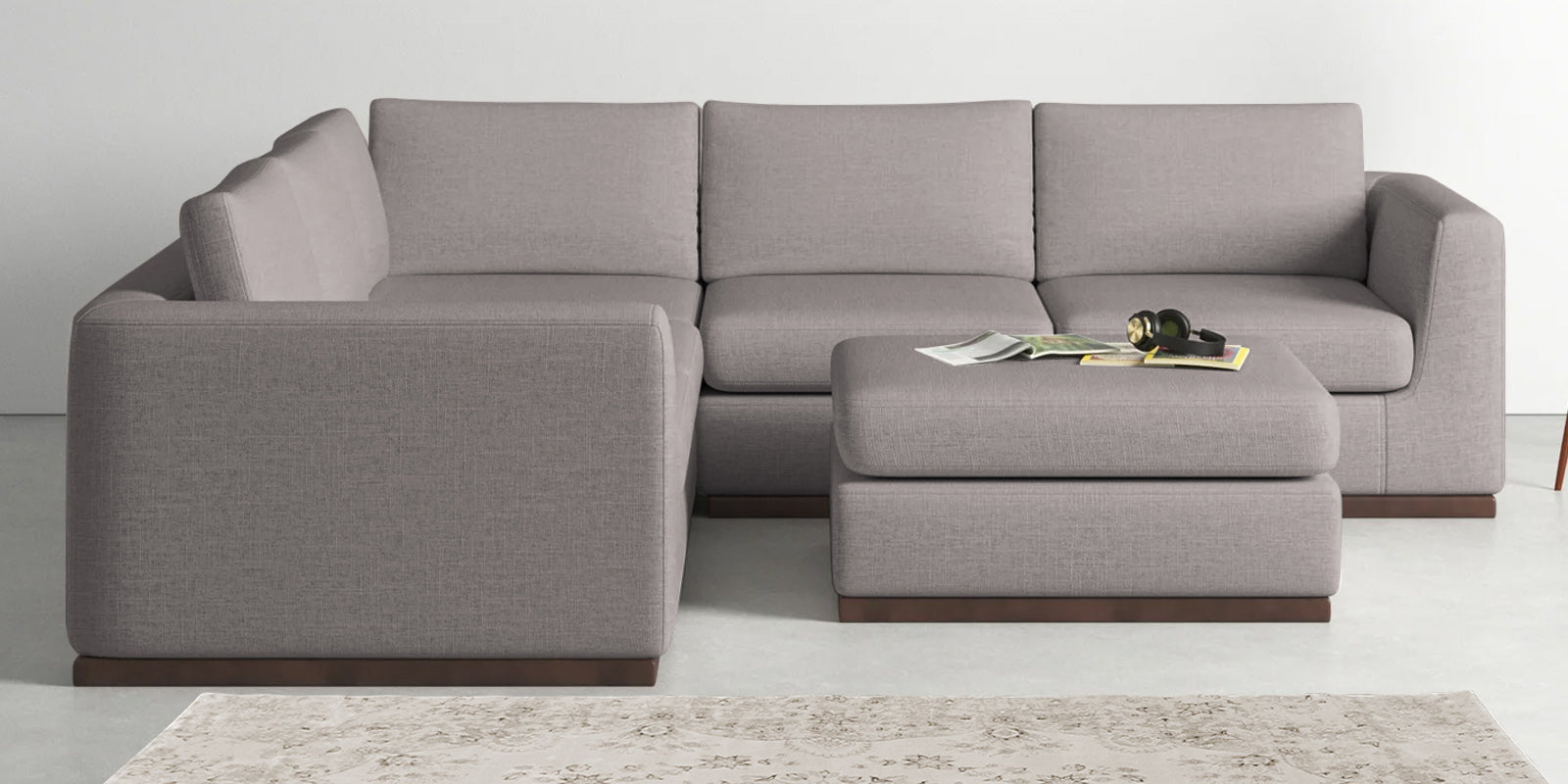 Freedom Velvet 6 Seater LHS Corner Sofa In Pearl Grey Colour With Ottoman - Febonic Living