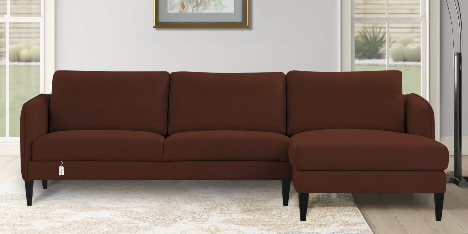 Piku Fabric LHS Sectional Sofa (3+Lounger) In Coffee Brown Colour - Febonic Living