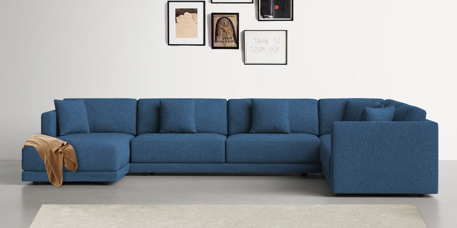 Carlin Fabric RHS 8 Seater Sectional Sofa In Light Blue Colour - Febonic Living