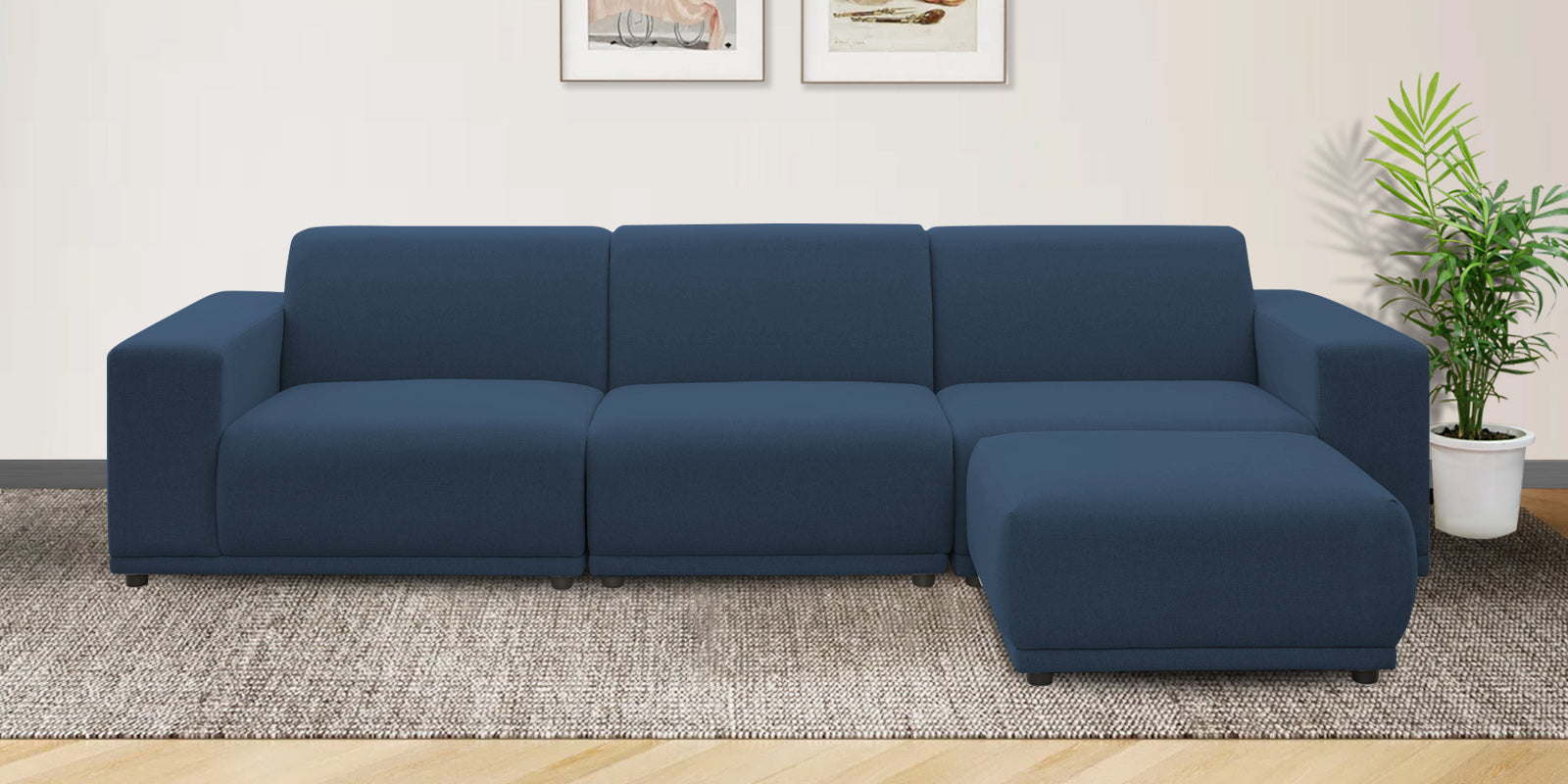 Adam Fabric RHS Sectional Sofa (3+Ottoman Lounger) In Light Blue Colour - Febonic Living