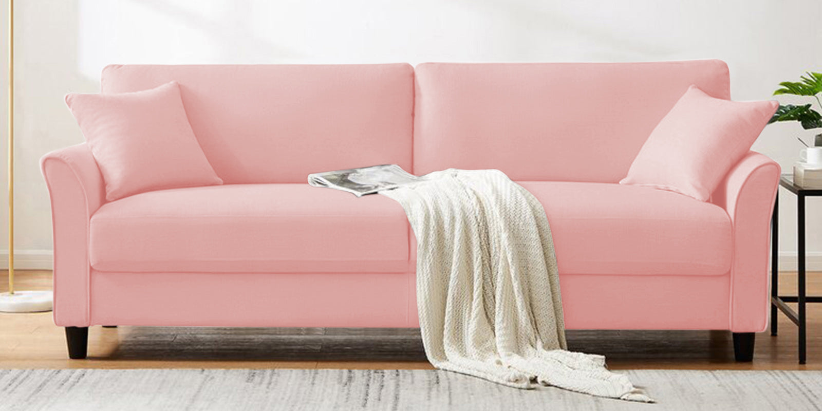 Daroo Velvet 3 Seater Sofa In Millennial Pink Colour - Febonic Living