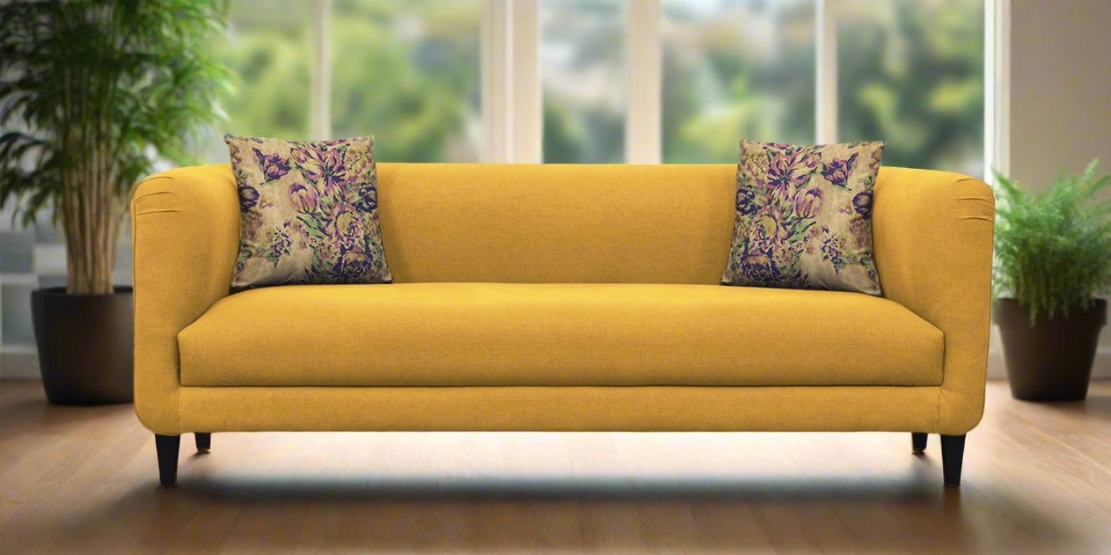Niki Fabric 3 Seater Sofa In Bold Yellow Colour - Febonic Living