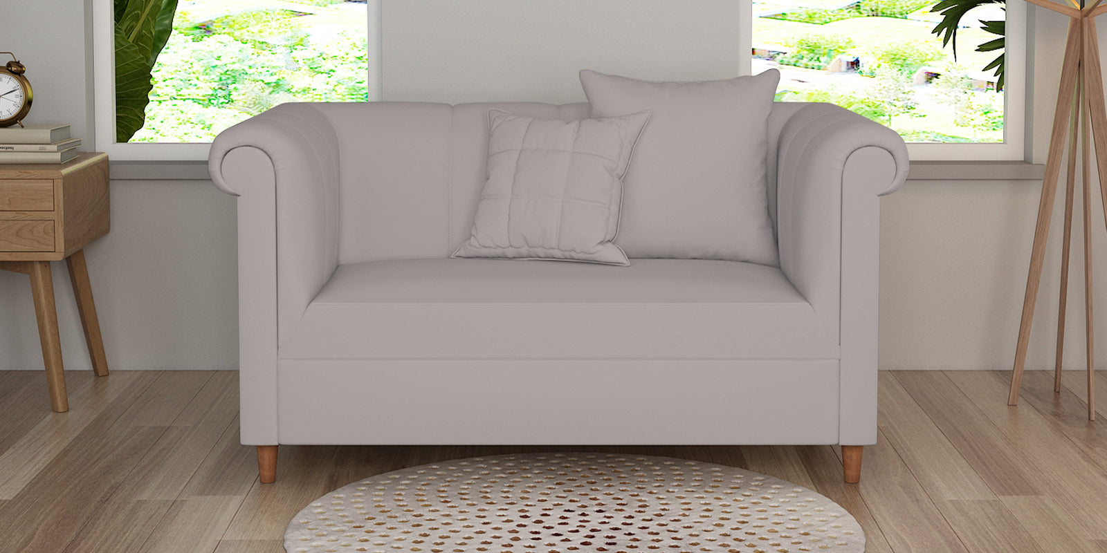 Rubi Velvet 2 Seater Sofa In Pearl Grey Colour - Febonic Living