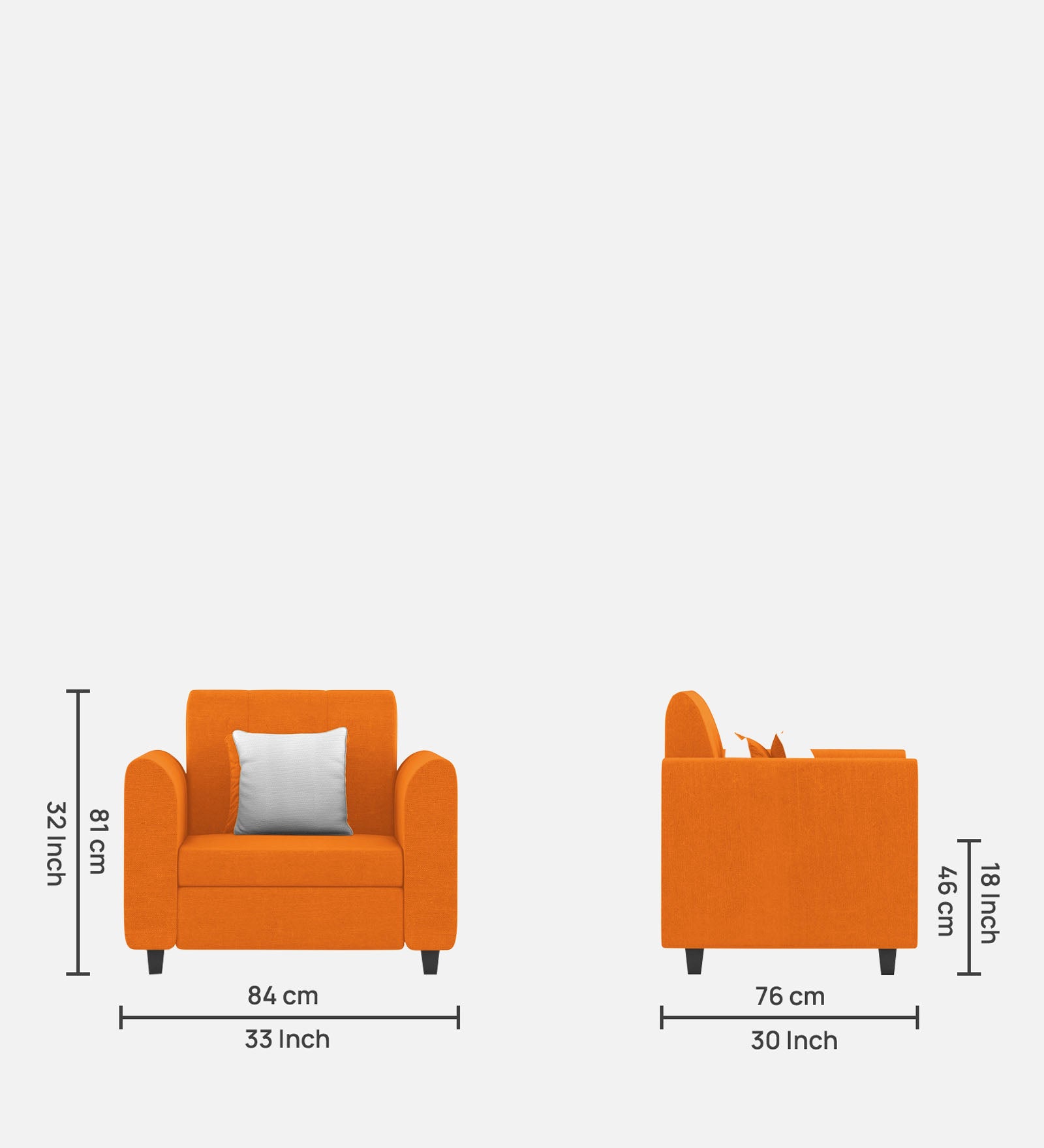 Denmark Fabric 1 Seater Sofa In Vivid Orange Colour - Febonic Living